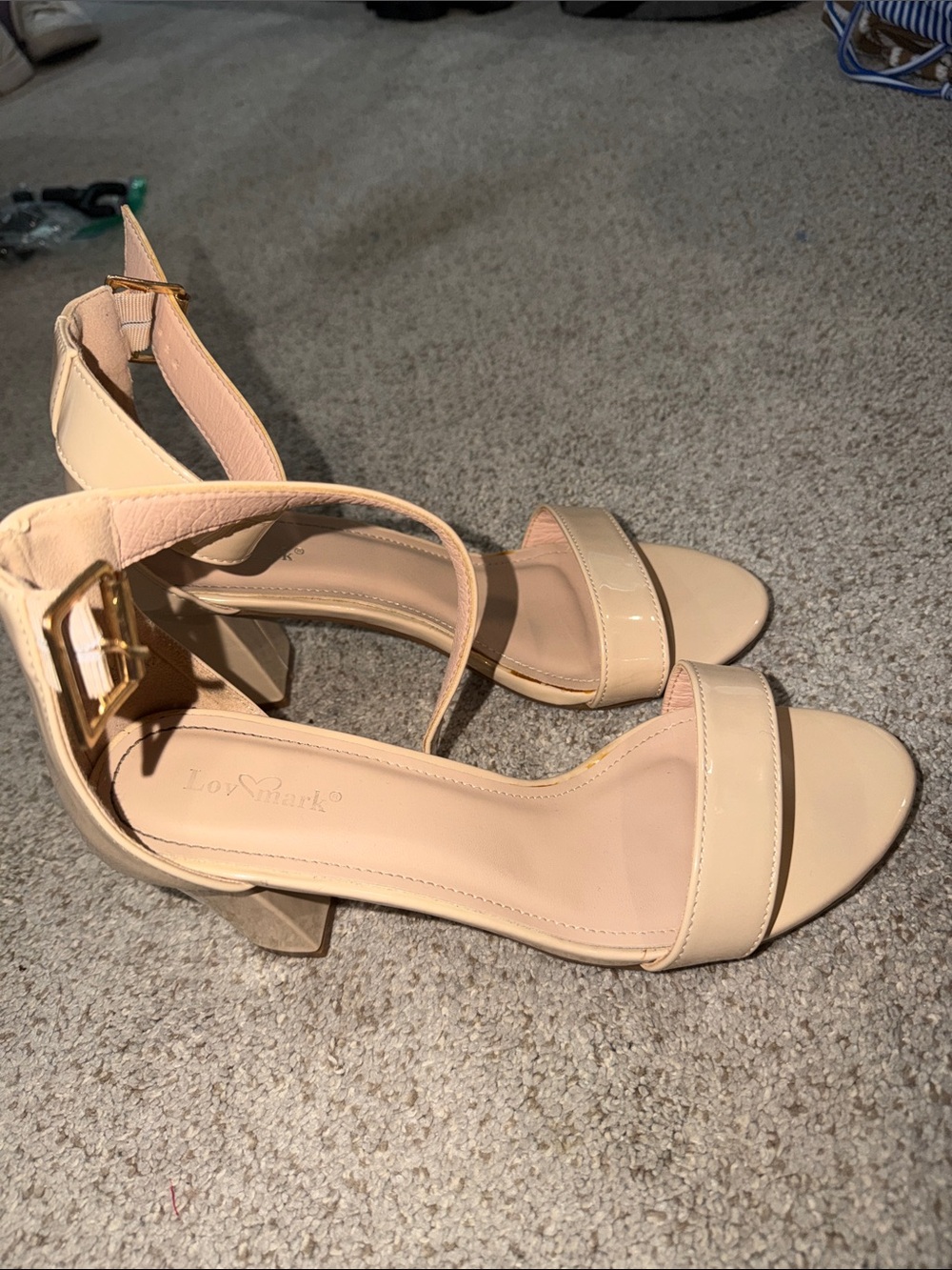 mark. Nude Block Heel Ankle-Strap Sandals